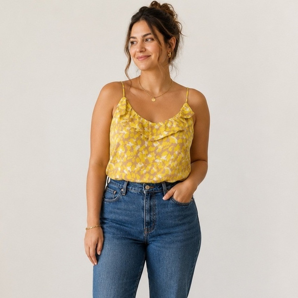 All In Favor Ruffle Detail Tan Yellow Sleeveless Bodysuit NWT Size L